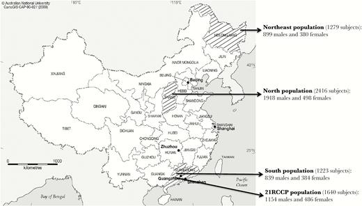 The geographical distribution of the 4 independent populations in this study.