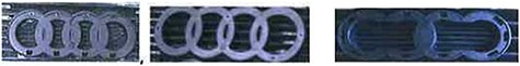 Examples of elements for inserting and mounting the AUDI’s emblem in the main proceedings.