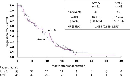 Kaplan–Meier curves for progression-free survival. mPFS, median progression-free survival time.