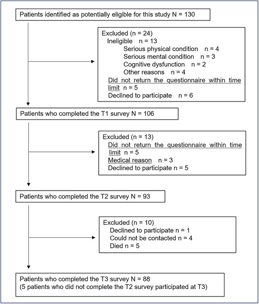 Flowchart showing the number of patients at each time point.