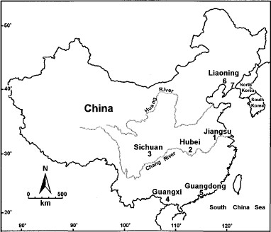 Map of China with the collection sites for An. anthropophagus and An. sinensis.