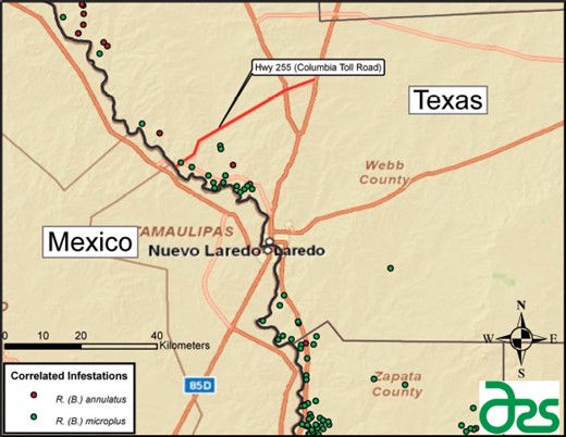 Verified infestations of R. (B.) annulatus and R. (B.) microplus in Webb County, Texas, 1 October 1999 to 30 September 2010. (Online figure in color.)