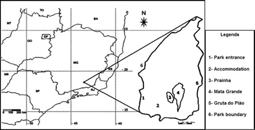 Location of the Ibitipoca State Park and the sand fly collection sites.