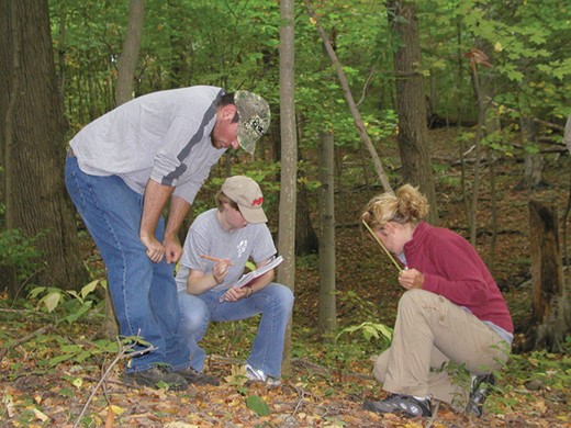 Students sample all the structural layers of forest ecosystems, including the woody plant regeneration.