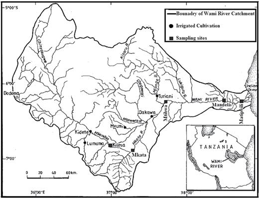 the map of Wami river basin in Tanzania showing the