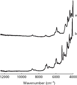 Near-infrared spectra of (a) form II and (b) form III.
