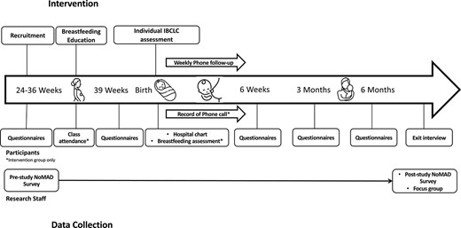 Latch On intervention and data collection flow.