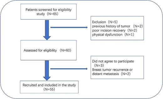 Patient recruitment pathway flowchart. Primary unilateral breast cancer; BCS; radiotherapy planned.