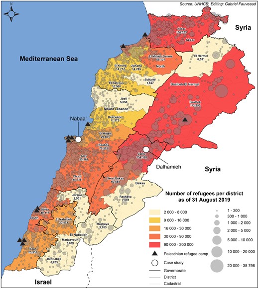 Distribution of Syrian Refugees in Lebanese Districts