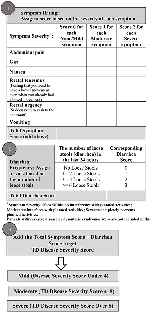 TD clinical severity classification scoring schematic