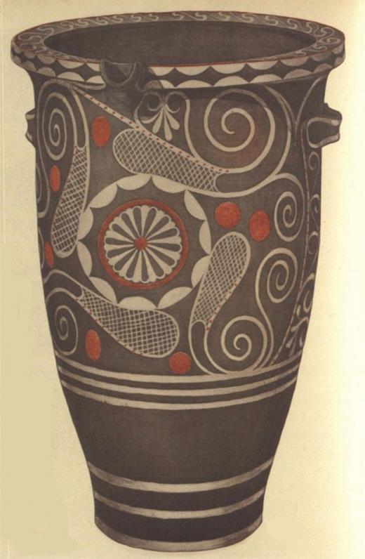Kamares Ware ceramic vessel from Knossos. Evans A. 1928. The Palace of Minos at Knossos, vol. II.1. London: Macmillan, pl IX.d.