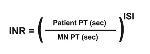 Equation for the INR calculation using the ISI and mean normal PT (MNPT ...