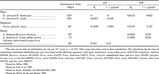 Table 6 Rates of Synonymous Nucleotide Substitutions Per Year in pal and Adh Genes