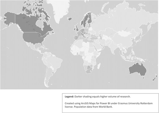 Migration research output per capita (based on available affiliation data within dataset).