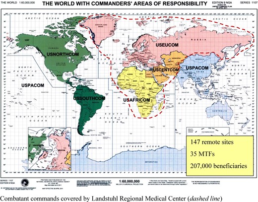 RHCE Commander’s Area of Responsibility Combatant commands covered by Landstuhl Regional Medical Center (dashed line).