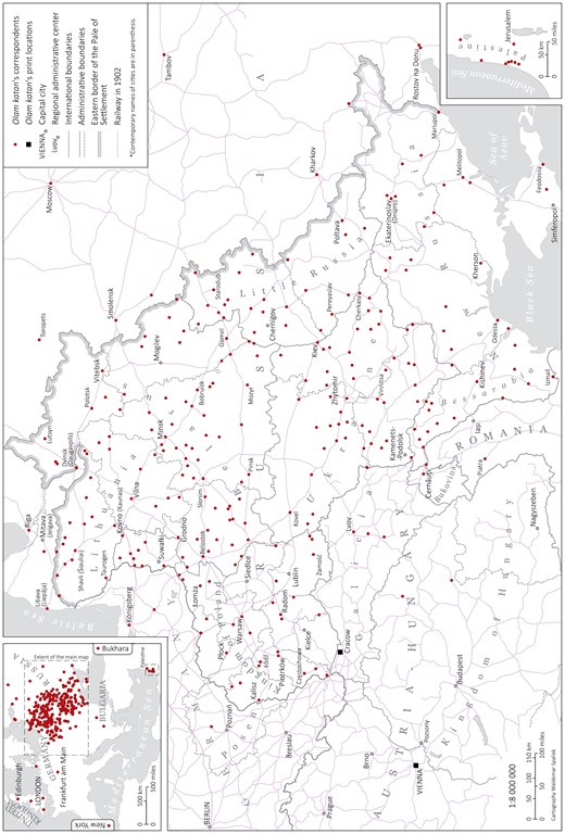 The geographical outreach of Olam Katan (cartography by Waldemar Spallek).