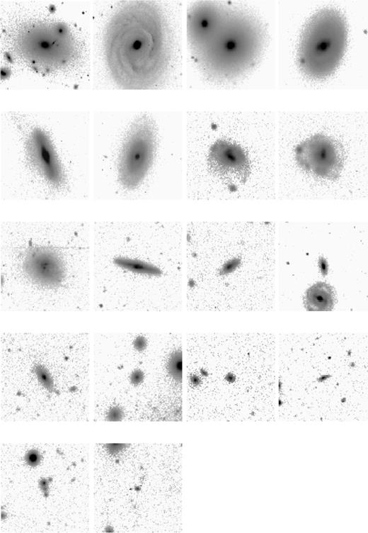 Examples of galaxies drawn from our catalogue for magnitude bins to −13 in steps of one magnitude, two examples per bin.