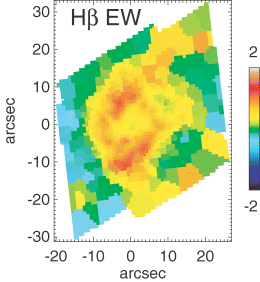 The Hβ emission EW map for the ring region. The colour scale is logarithmic.