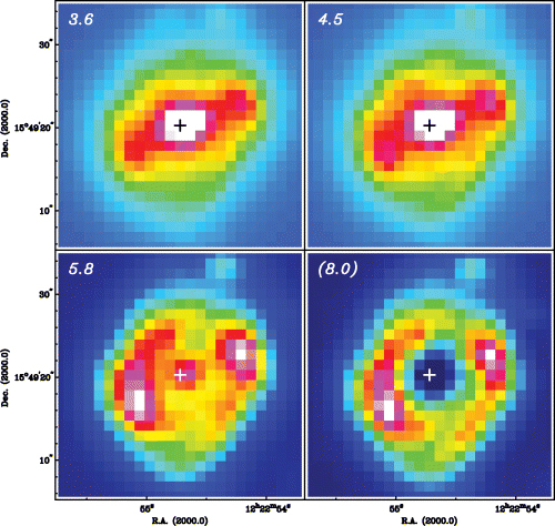 SST IRAC images as in Fig. 2, but now highlighting the structure of the nuclear ring region.