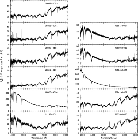 SDSS spectra of the 11 SDSS white dwarf main-sequence binaries studied in this paper.