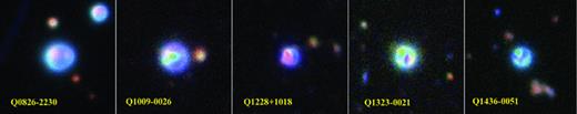 Colour combined red–green–blue (RGB) images of the fields. In all cases, the g, r and i frames where used in the RGB channels, except for Q1228+1018 for which the r, i and z frames were used.