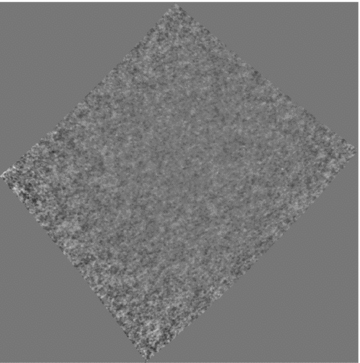 Residual image, with all sources subtracted, after five iterations. The black and white scale runs between −0.3 and 0.3 Jy beam−1. Only thermal noise is left after the subtraction of the whole sky model.
