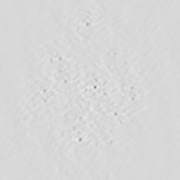 Dirty sky image made with 8 h of data from 2007 December 10. The maximum (u, v) distance is 2000 with grid size of approximately Δu = 8 giving a field of view of 73 on each side. This same (u, v) distance cut is used to calibrate the peak flux of 5C 7.245 to 1.6 Jy for each day. The rms of this image is 44 mJy within the primary beam.