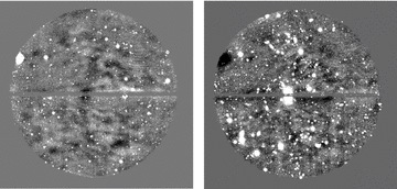 NB980–SDF (left) and NB980–MS1520 (right) images taken with two CCDs of the FOCAS. North is up and east to the left. The field of view is a circle of 6-arcmin diameter.