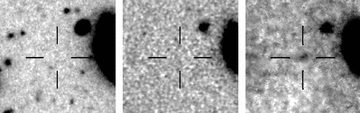 The 20 × 20 arcsec2i′, z′ and NB980 images (from left to right) of MS1520-A. North is up and east is to the left.