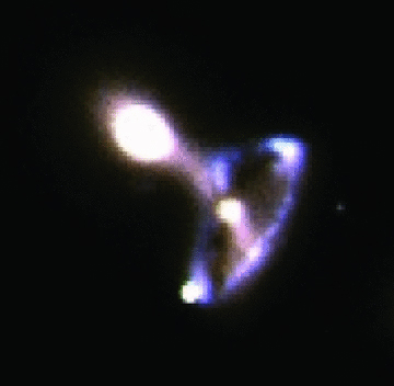 Subaru SUPRIME-CAM false-colour composite of Auriga’s Wheel formed with data from a single g′ and r′ image. Box size is approximately 50 kpc (23 arcsec). Pixel scale is 0.2 arcsec.