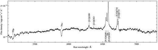 The optical spectrum of the BGG nucleus in Abell 3581.