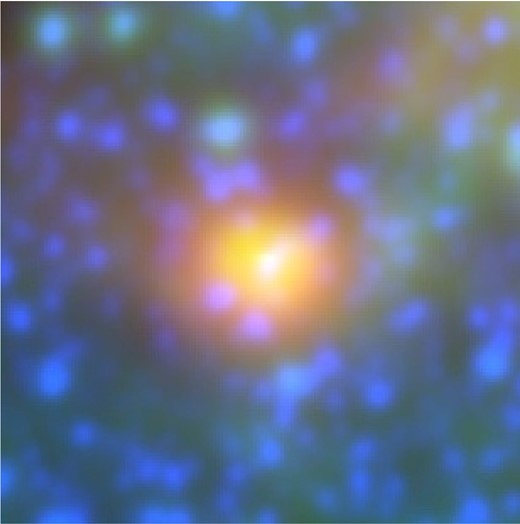 Colour composite WISE image of WR 102ka. Red is at ∼22 μm, green is at ∼12 μm, blue is at ∼3.4 μm. Image size is 3.6 arcmin × 3.6 arcmin. North is up and east is to the left.