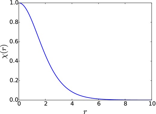 Zero-node soliton profile χ(r) found by solving the BVP system in equation (A25).