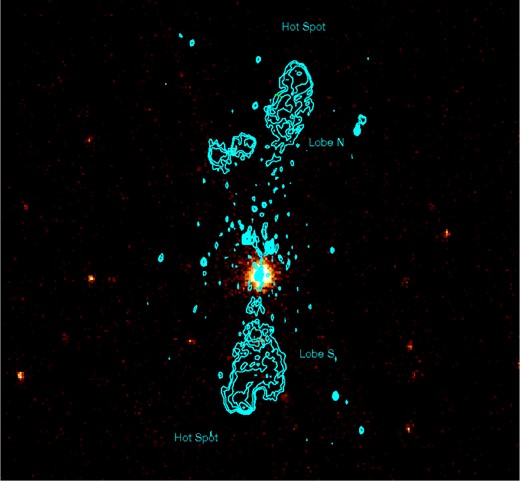 0.3–10 keV XMM–Newton image of IGR J14488–4008, with the 610 MHz radio contours overlaid as in Fig. 2.