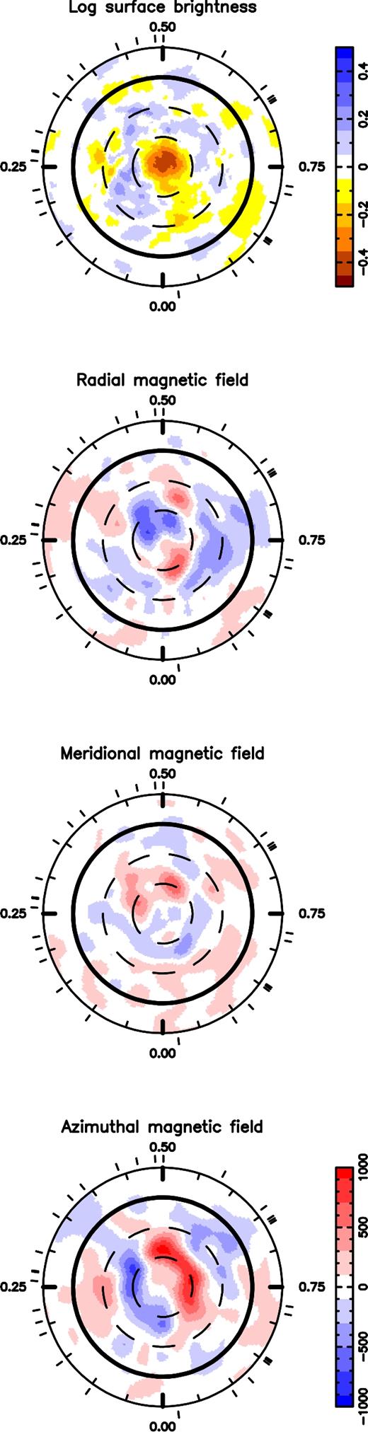 Brightness and magnetic components surface maps when fitting the 2015 November and 2016 January data sets altogether, at rotation cycle 51.