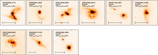 HSTF814W-band images of the nine HST galaxies. The scale bars are 10 arcsec for each image.