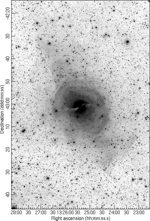 Deep, wide-field optical image of NGC 5128 using data obtained with a 254 mm Newtonian reflector and a 152 mm apochromatic refractor and using LRGB filters covering a wavelength range of 400–700 nm.