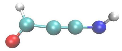 Propyne-amine-aldehyde radical, ${\rm COHC_2NH}$: an interesting reaction product found for an ion energy of 2.5 MeV.