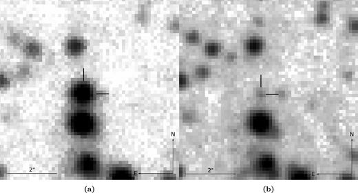 PANIC Ks-band image of XTE J1818−245 in (a) outburst and (b) quiescence.