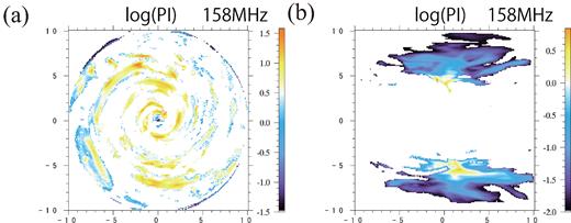 PI maps masked where PD is over 0.01. (a) θ = 5°, (b) θ = 85°.