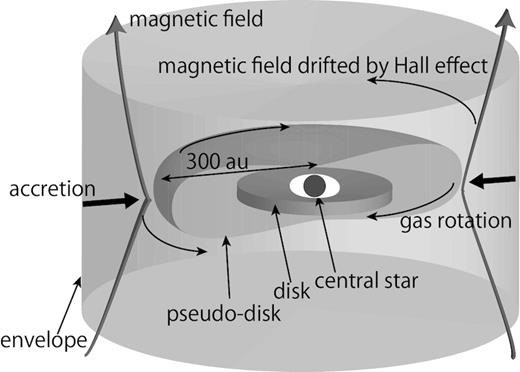 Schematic of the envelope, pseudo-disc, and disc.