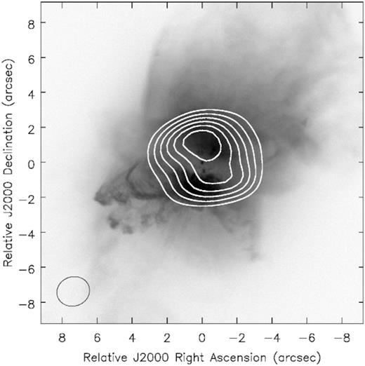 HST composite images (F606W and F814W filters) of Frosty Leo with the CO emission contours superimposed. The latter are drawn in steps of 10 per cent ×(3–9) of the peak emission.