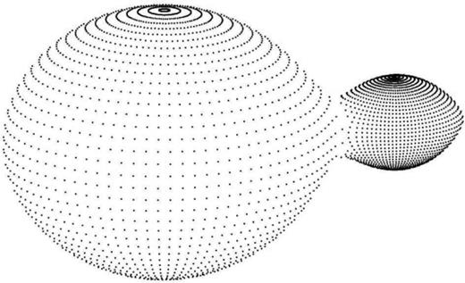 3D representation of ZZ PsA at phase 0.35. The broad neck between the components is an indicator of the high fill-out.