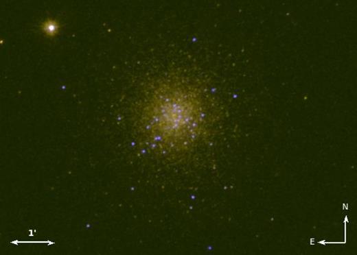 UVIT image of NGC 1261 obtained by combining images in NUV (N279N) and FUV (F172M) channels.