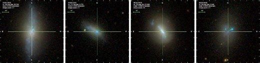 SDSS composite colour images for the four S0 galaxies. From left to right, they are PGC 32543, PGC 35225, PGC 36686, and PGC 44685, respectively.