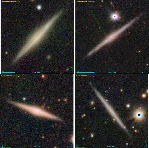 (a) Examples of objects classified as truly edge-on galaxies.