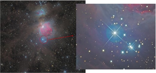 Photographs taken in Guangxi, China. This is an image of the SMC and the globular cluster 47 Tuc. Three bands (R, G, and B) were exposed for 5 min for a single image, with 10 images per band. Enlarging the image reveals diffraction colour streaks, indicating that the telescope reached its local limit of seeing.