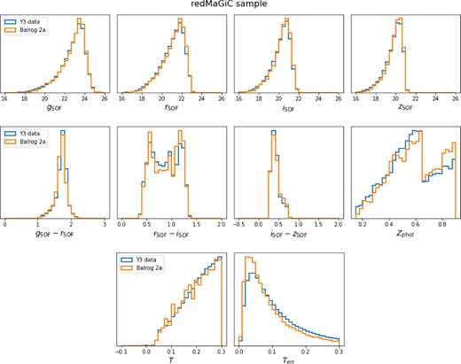 Same as Fig. A1 but for the redMaGiC sample. The photometric redshift shown is the ZredMaGiC estimate calibrated from the same red sequence training as the data.