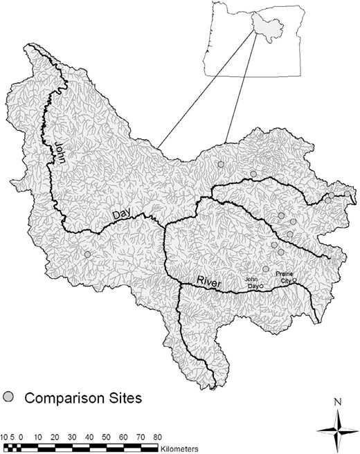 Locations of the study sites within the John Day River basin (modified from Roper et al. 2008).