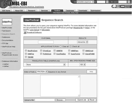 EBI的InterProScan作业提交页面。